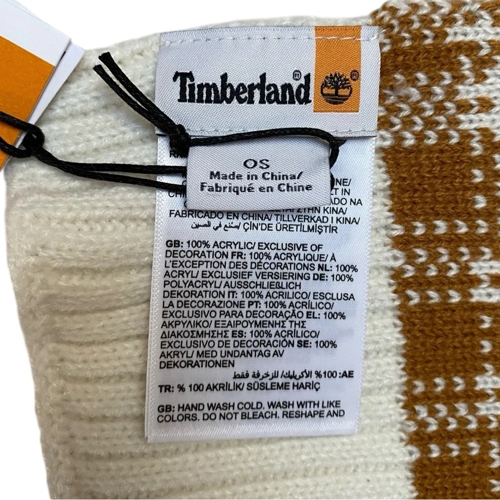Timberland Camel Plaid Knit Winter Scarf Cozy Neutral NWT